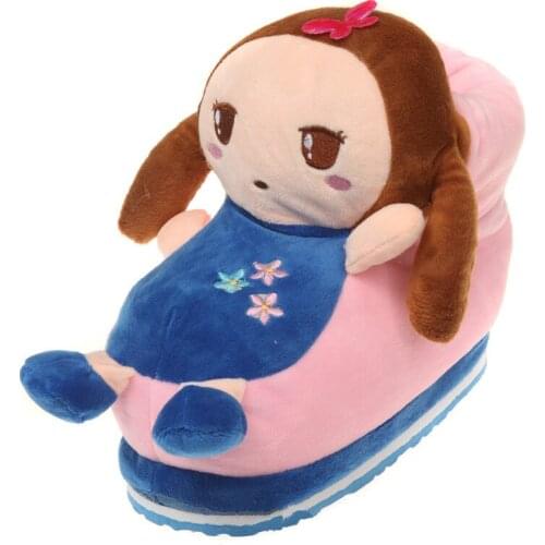 Carton Little Girl With Pigtails Slippers Women Girl Cosplay Indoor Plush Shoes Halloween Party Plush Slippers