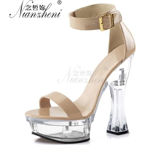 14cm High heeled shoes Buckle strap Patent leather Open Toe Super Coarse heel Womens Sandals Concise 6 inches Female Office lady