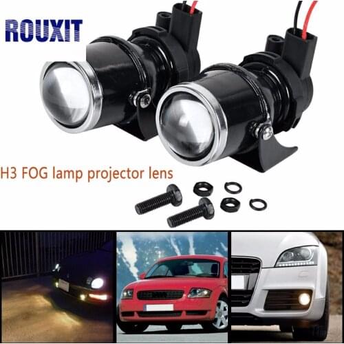 2x 12V 55W Universal H3 Retrofit Projector Glass Lens Driving Fog Lamp Light Halogen Bulb Bracket Kit
