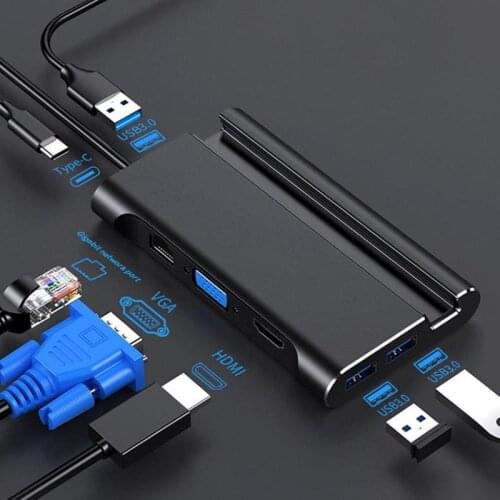 USB RJ45 Pd Charging Mobile Phone Base 7 in 1 Type-c Docking Station Computer Mobile Phone To Vga HDMI For Macbook Pro