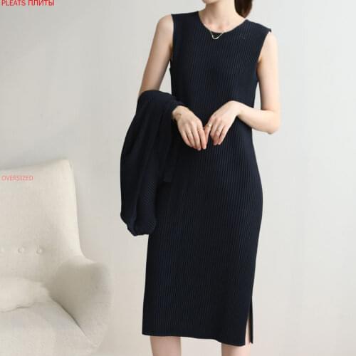 Thickened 2021 Miyake Folds Spring and Autumn Fashion Slim Dress Pleats Vestido De Mujer Robes Robe Femme Vestidos