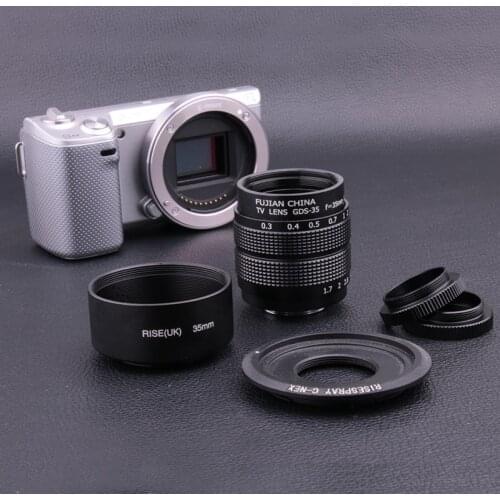 High quality Fujian CCTV 35mm f1.7 Lens C Mount For Sony NEX-5 NEX-3 NEX-7 NEX-5C NEX-C3 NEX black + lens hood