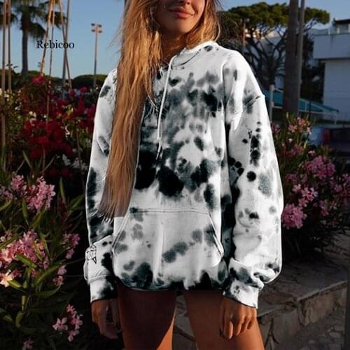 Hoodies Women Fashion Tie Dye Print Sweatshirt Women Pockets Long Sleeve Autumn Winter Women Clothes Streetwear Harajuku Hoodie