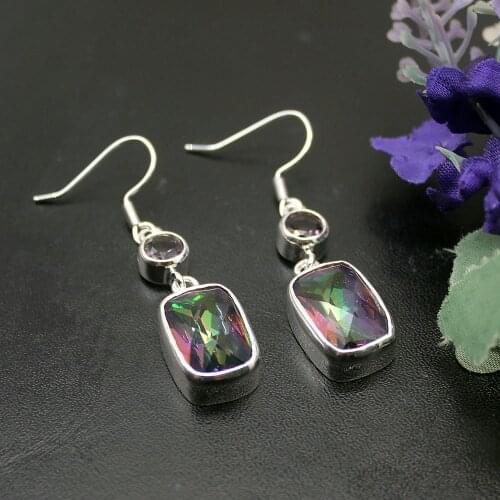 Big Promotion Wonderful Rainbow Fire Mystictopaz Amethystt Drop Earrings For Women 1 5/8 Inch TK06