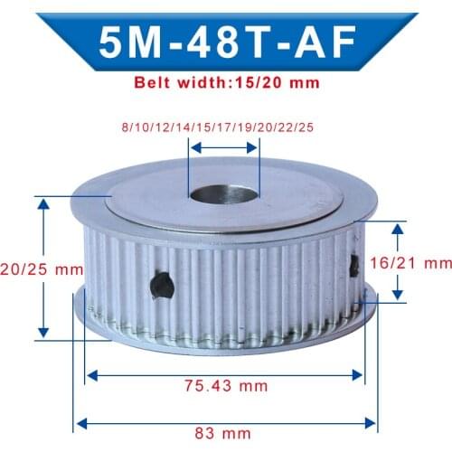 Timing Pulley 5M-48T Bore 8/10/12/14/15/16/17/19/20/22/25 mm Belt Pulley Slot Width 16/21 mm For Width 15/20mm 5M-Timing Belt