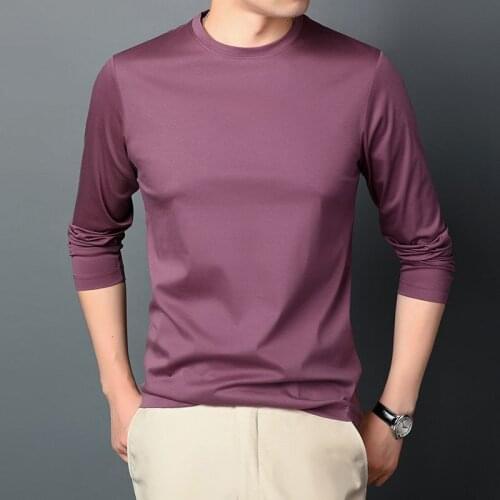 100% Mercerized Cotton Men T-shirt Long Sleeve Round Neck T Shirt Comfortable Solid Color Basic Undershirt Brand High Quality