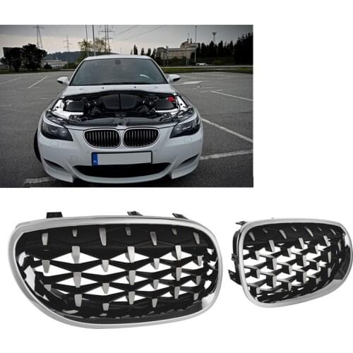 2 Pcs Gloss Black Car Front Kidney Cover Diamond Grill Vehicle Center Protection Grille For BMW 5 Series E60 E61 2004-2009