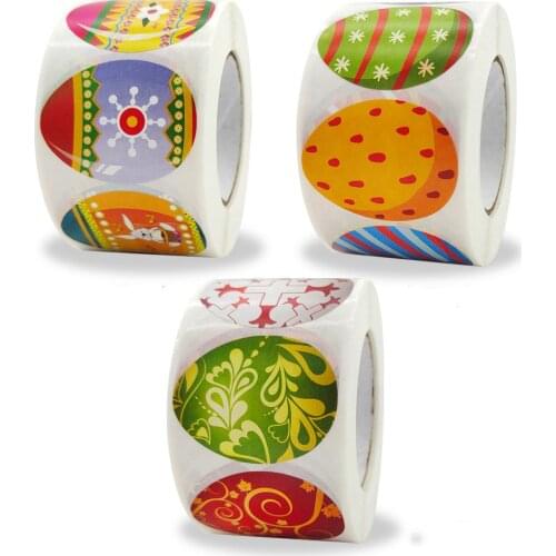 3.8cm Happy Easter Stickers Cute Easter Rabbit Egg Self Adhesive Sticker Label For Easter Party Kids Gifts Bag Box Decor Tags