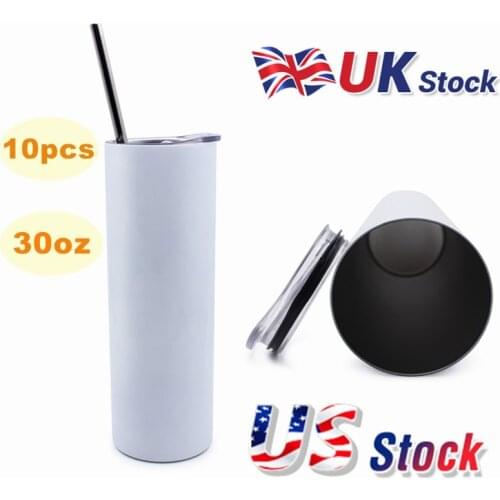 30oz Sublimation Blank White Skinny Tumbler Stainless Steel Insulated Water Bottle Double Wall Vacuum Travel Cup DIY Gift