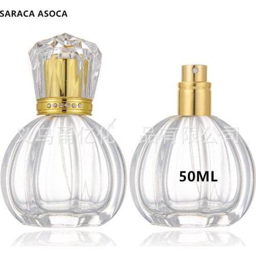 50ml Diamond Gold Cap Transparent Glass Spray Perfume Bottle Refillable Empty Bottle Thick Bottom Automizer Big Capacity
