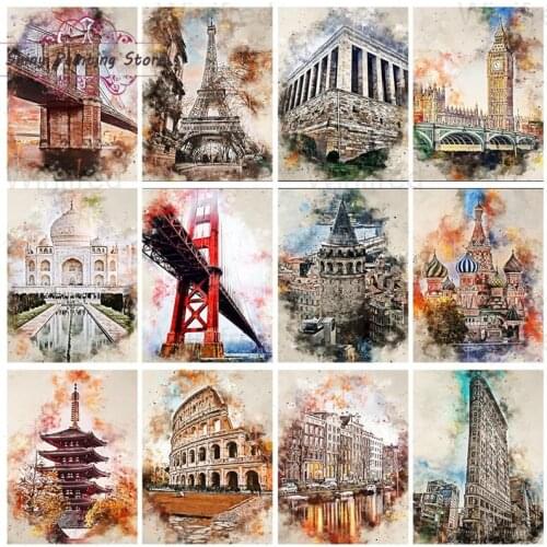 5D DIY Retro Abstract Architectural Diamond Painting Landscape Mosaic Diamond Picture Cross Stitch Kit Handmade Gift Home Decor