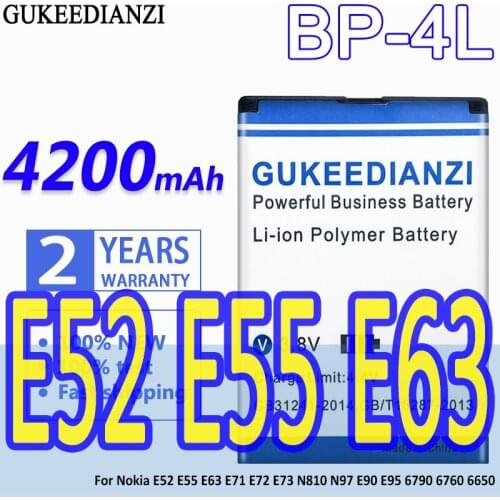 GUKEEDIANZI Battery 4200mAh For Nokia E52 E55 E63 E71 E72 E73 N810 N97 E90 E95 6790 6760 6650 BP 4L