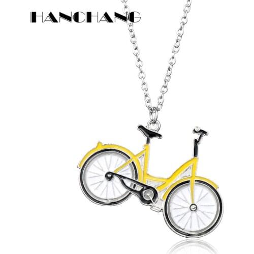 HANCHANG Accessories Poular Shared Bikes OFO Necklace Creative Pendants Necklace for Unisex Jewelry Link Chain Two Wheel Collier