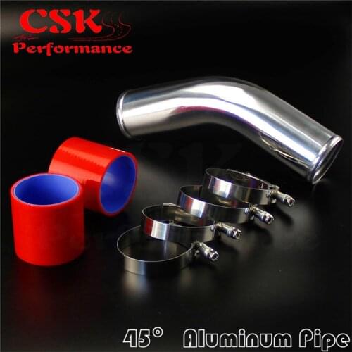 45 Degree 76mm 3" Aluminum Intercooler Piping pipe Tube hose + Silicone hose w/ T-clamps