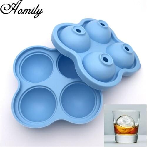 Aomily 4 Lattices Food Grade Silicon Bar Drink Whiskey Sphere Large Ice Ball Shape Ice Lattice Brick Cube Juice Wine Ice Pudding