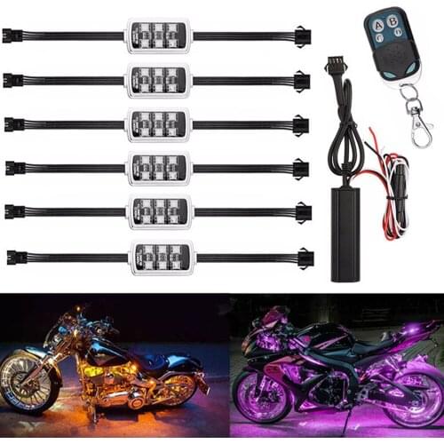 Motorcycle Atmosphere Lights 6 RGB 36 LED Smart Brake Lights Motorbike Decorative Strip Lamp Kit