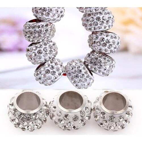 BeautyWish 30Pcs Silver Dreadlock Beads 5mm Big Hole Diamand Hair Beads For Dreadlock Hair