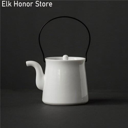 350ml Dehua White Jade Porcelain Teapot Japanese Style Mutton Fat Jade Teakettle With Strainers Household Loop-handled Teapot