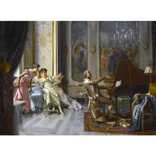 Free shipping classical court figure earl of piano sing landscape oil painting canvas prints on canvas wall art decor picture