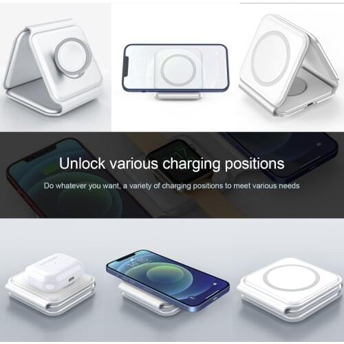Wireless Charging Pad for iPhone 12 Foldable, Compact 3 in 1 Wireless Magnetic Charger for Iwatch/Airpods/iPhone