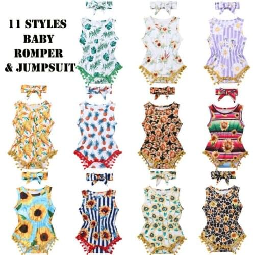0-24M Baby Girls Bodysuit Romper Sunsuit Two-Pieces Clothes Headband Outfits Clothing