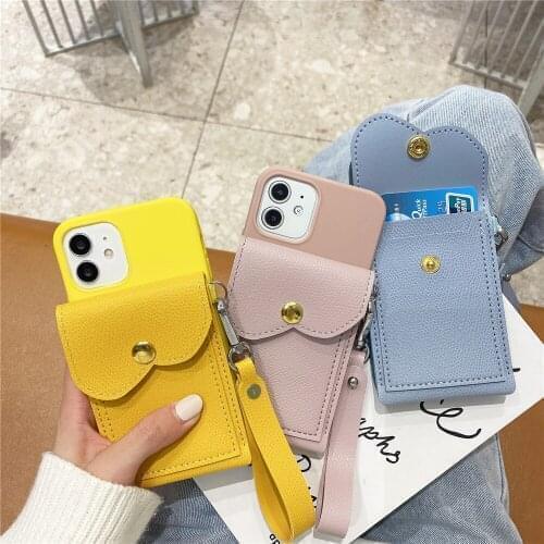 Cases For iPhone 7 8 6 6S Plus XR X XS 12 Mini 11 Pro SE 2020 Leather Wallet Phone With Card Holder Candy Case Wrist Strap Cover