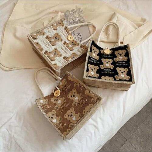 Lovely Bear Environmental Handbag Ecological Canvas Bag Lunch Box Recycled Material Printing Fashion Big Capacity High Quality