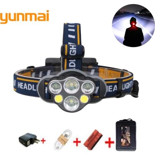 Yunmai 2*T6+2*XPE+2*COB Flashlight Forehead 8 Modes 6-light Camping Headlamp LED Portable Lantern USB Recharge Headlight s8