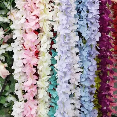 New Arrival Artificial Flower Vine Silk Rattan Strip Hydrangea String Romantic Wedding Decoration Party DIY Craft Wreath