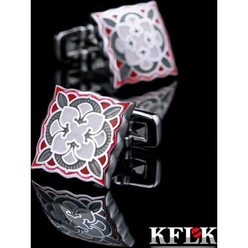 KFLK Jewelry shirt cufflink for mens Brand Red enamel Cuff link Wholesale Luxury Wedding Buttons High Quality guests