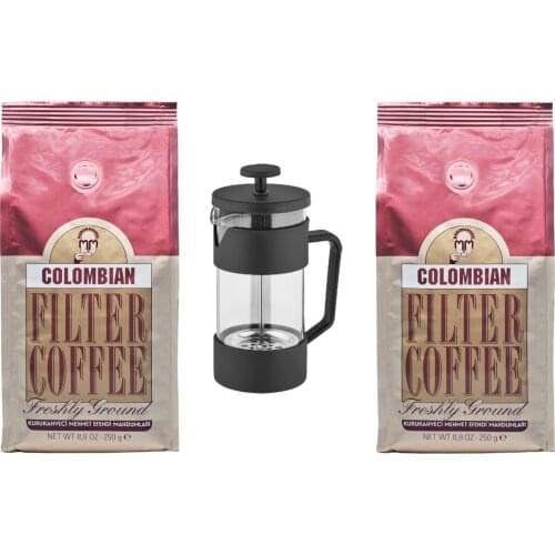 GREAT Kurukahveci Mehmet Efendi Colombian Filter Coffee 250 gr x 2 + French Press 400 ml FREE SHİPPİNG