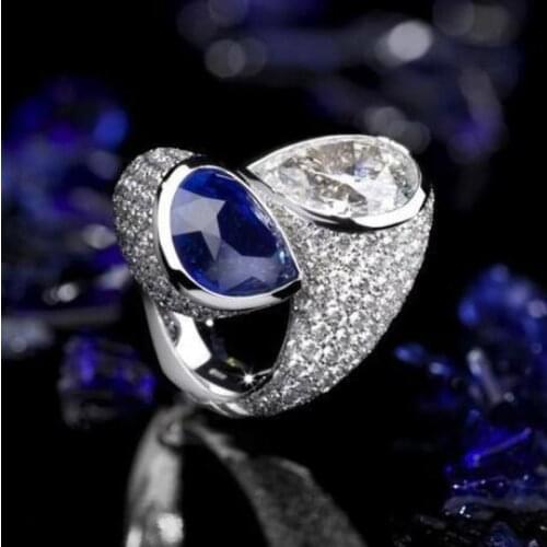 2019 New Arrival Silver Cute Ring with Blue ZIrcon Stone RIng for Women Wedding Engagement Fashion Jewelry Best Gift