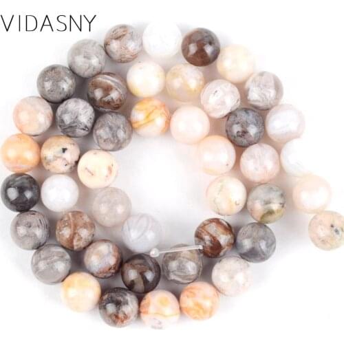 Natural Bamboo Leaf Agates Round Stone Beads For Jewelry Making 4/6/8/10/12mm Spacer Loose Beads Diy Necklace Bracelet 15inch