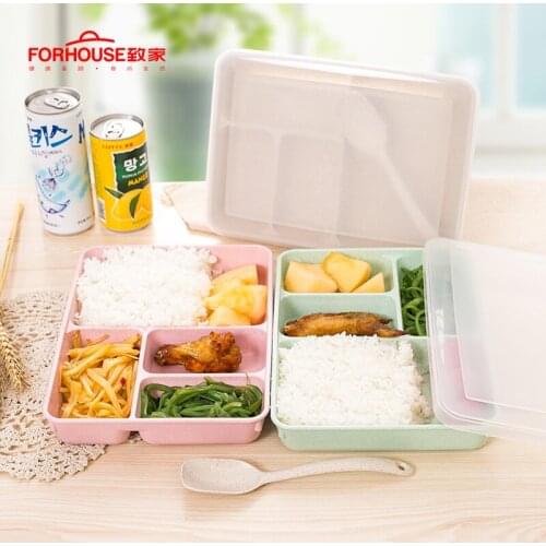 Lunch Box Food Storage Container Bento With Spoons for Kids Children 4 grid Lunch box Dinnerware