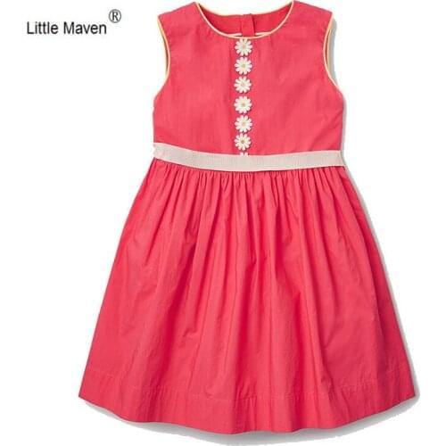 Little Maven 1-6Years Girls DRESSES Summer Red Sleeveless Knee-Length 100% Cotton Casual Dresses Kids Clothing