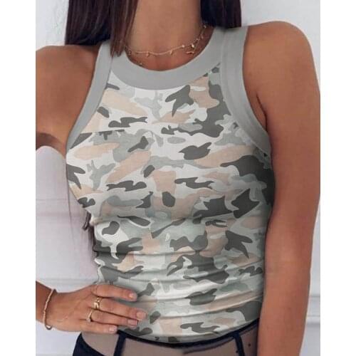Camouflage Printed Tank Tops 2020 Hot Sale Womens Summer Camis Vests Slim Ladies Jumper Tops WDC4547