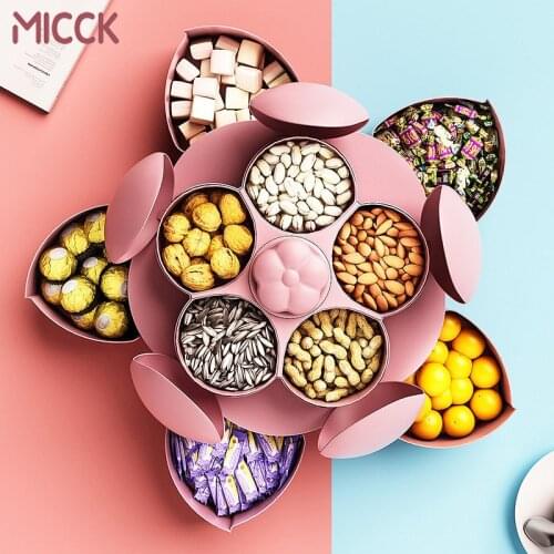 MICCK Creative Double Layers Candy Box Petal-Shape Rotating Removable Trays Box New Year Dried Fruit Snack Box Storage Organizer