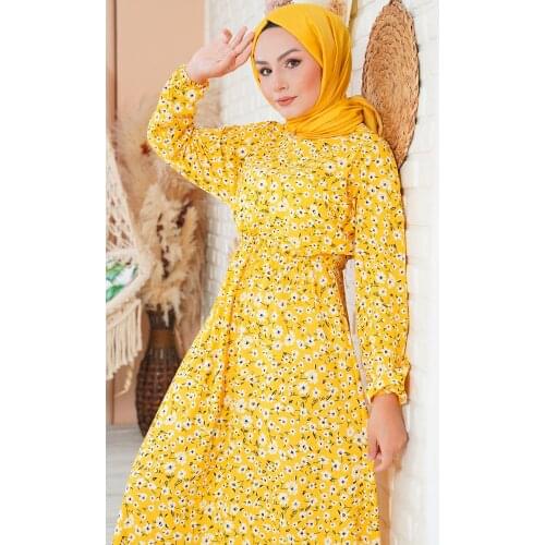 Floral Patterned Elastic Waist Dress muslim dress women abaya kaftan modest dress abayas for women abaya turkey turkish dresses
