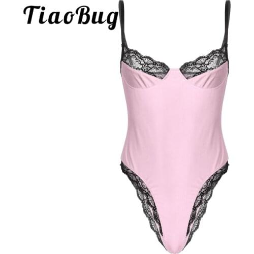 Mens Erotic Lingerie Sexy Sissy Lace Trimming Bodycon Bodysuit Sleeveless Unlined Wireless Sissy Bra Crossdressing Underwear