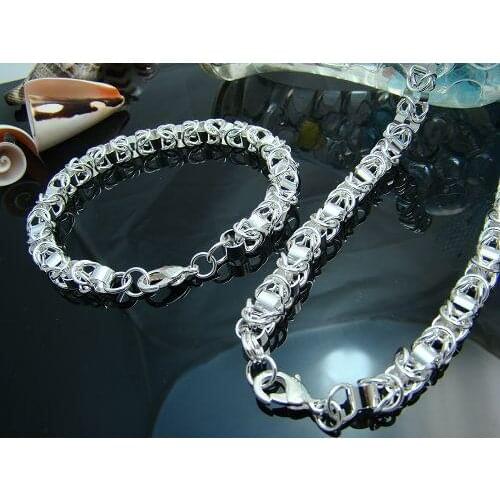 N925 sterling silver color two ladies' mens Necklace + Bracelet suit wholesaler jewelry wholesale website factory outlets s077