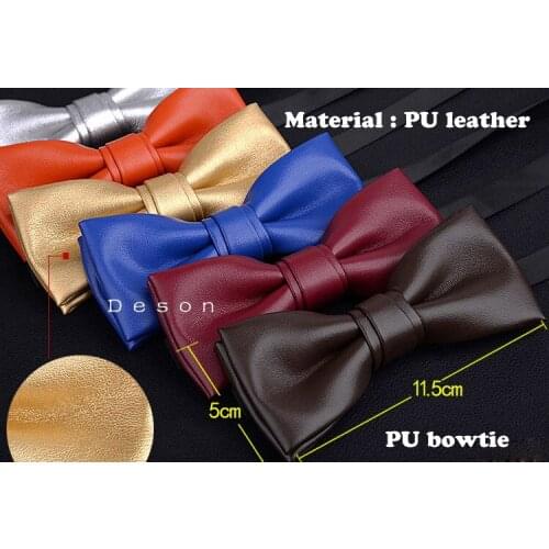 New 2018 Man Fashion PU Leather Fabric Bow Ties For Male Solid Self Tie Business Wedding Banquet Party Men Butterfly