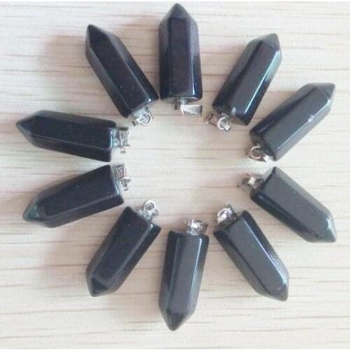2019 new Fahsion Natural Black Onyx Stone pendulum hexagonal pillar pendants for jewelry marking Wholesale 20Pcs/Lot Free