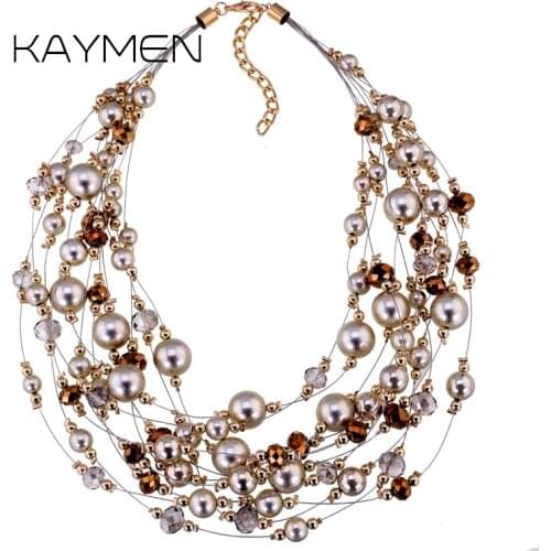 New Gypsophila Shape Crystal CCB Beads Necklace for Girls Golden or Silver Plated Handmade Multi-layers Choker Necklace NK-01375