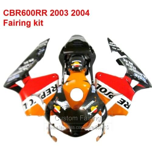 Orange & Red Fairings For HONDA CBR600RR 03 04 Repsol Sticker ( INJECTION Motorcyle) Fairing Kit HX21