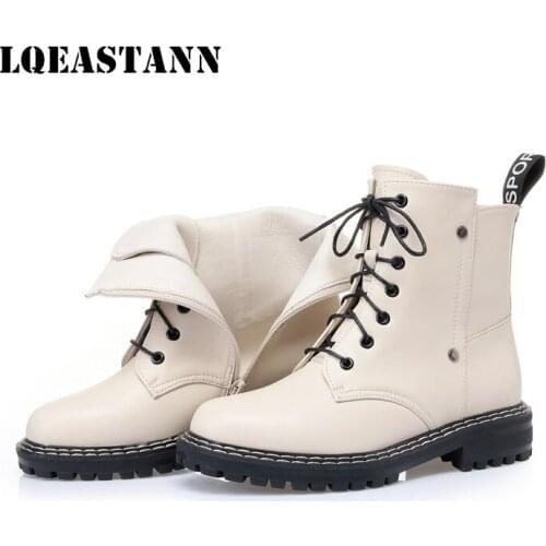 2020 Autumn Womens Short Boots British Style Genuine Leather Thick-Heel Work Boots Wool Warm Non-Slip Student Ankle Boots 43