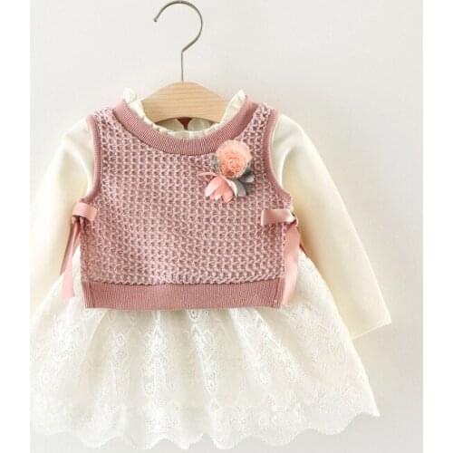 Autumn Kids Dress Set Girls Children Long Sleeve Dress and Vest 2Pcs Set Toddler Baby Clothing