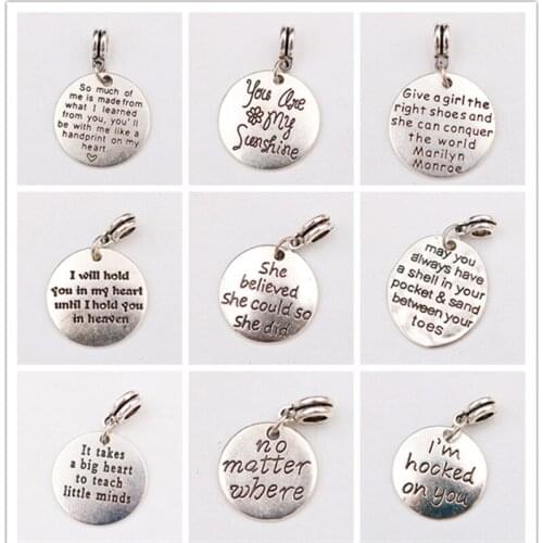 Personalize Letter Tag Charm Fits European Brand Bracelet - Love Statement Pendant Charm - Inspirational Quotes Charm Beads 5pcs