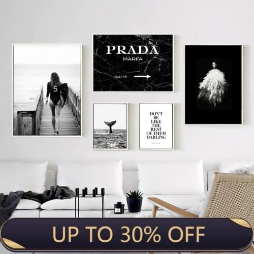 Woman Fashion Surf Poster Letter Nordic Wall Art Canvas Painting Posters and Prints Modern Living Room Decor for Home