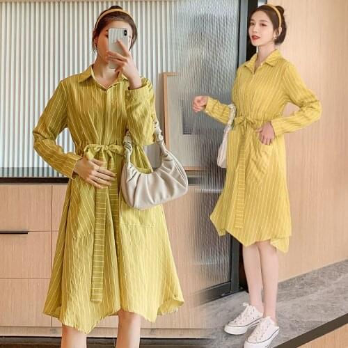 515# Maternity Dress Spring Autumn Cotton Long Sleeve Loose Stylish Shirt Dress for Pregnant Women Mom Dress
