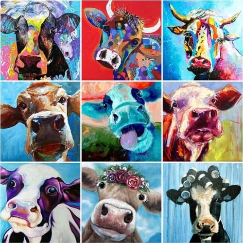 Full Square Round Diamond Embroidery Cow Cross Stitch Diamond Painting Animal Mosaic Picture of Rhinestone Home Decoration
